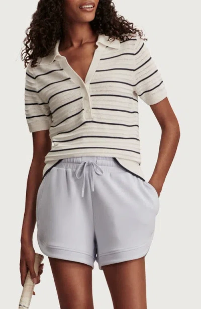 Varley Wren Stripe Cotton Blend Pointelle Polo Sweater In White