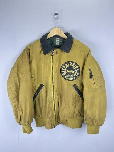 Pre-owned Varsity Jacket X Vintage Mike Birnies Suede Leather Big Patch Varsity Jacket In Dark Yellow