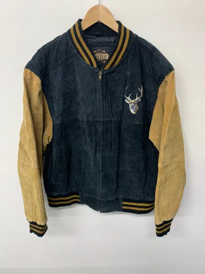 Pre-owned Varsity Jacket X Vintage Suede Deer Embroider Varsity Jacket In Black