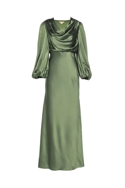 Vasiliki Alia Cowl Neck Gown Green Lily In Gray