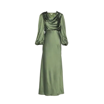 Vasiliki Alia Cowl Neck Gown Green Lily In Stone Grey