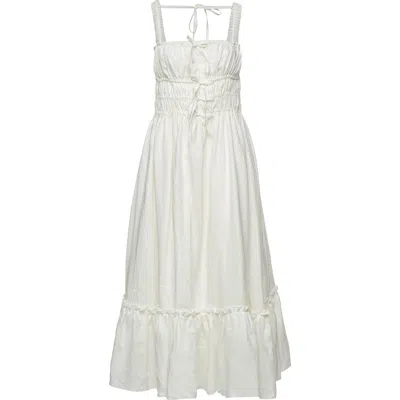 Vasiliki Amara Ruched Midi Linen Dress In White