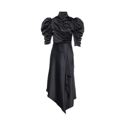 Vasiliki Atelier Women's Black Flavia Satin Draped Midi Dress Noir