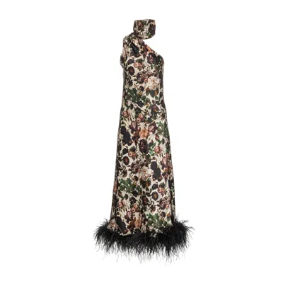 Vasiliki Atelier Women's Black Liya Asymmetric Silky Maxi Dress With Faux Feather