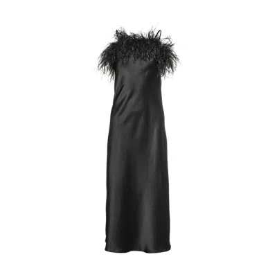 Vasiliki Atelier Women's Black Roma Silk Midi Slip Faux Feather Dress