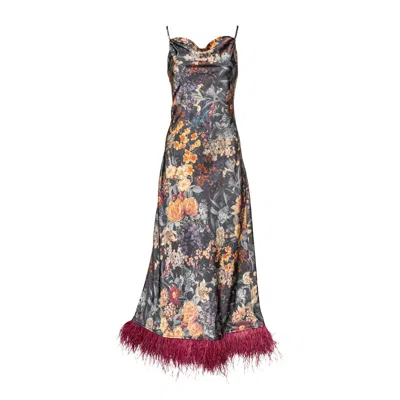 Vasiliki Atelier Women's Blue Mila Cowl Neck Silky Faux Feather Dress