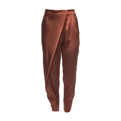 Vasiliki Atelier Women's Brown Crystal Wrap Satin Pants