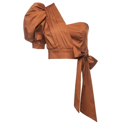 Vasiliki Atelier Women's Brown Emily One-sleeve Asymmetric Poplin Top Copper