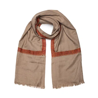 Vasiliki Atelier Women's Brown Sahara Pure Cashmere Embroidered Scarf And Shawl In Gray