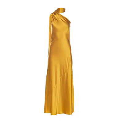 Vasiliki Atelier Women's Gold Amal Silk Slip Dress With Floral Corsage In Multi