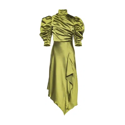 Vasiliki Atelier Women's Green Flavia Satin Draped Dress Midi Pistachio