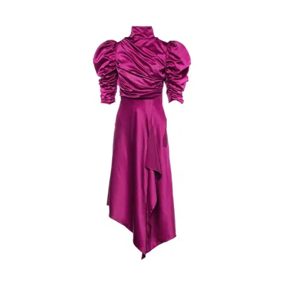 Vasiliki Atelier Women's Pink / Purple Flavia Satin Draped Midi Dress Love Potion In Pink/purple