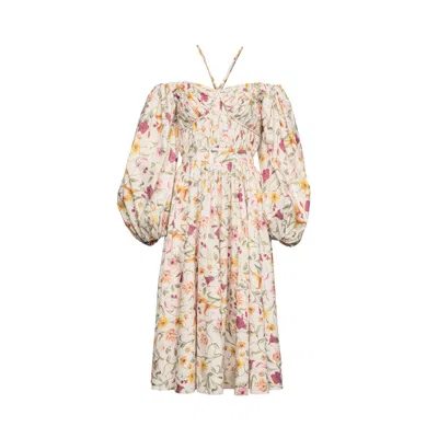 Vasiliki Atelier Women's Rosa Dress In Flora In Beige/white