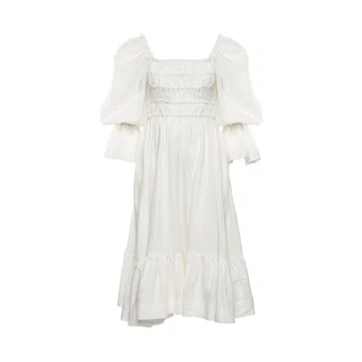 Vasiliki Atelier Women's White Amelia Ruched Midi Linen Dress In Dove