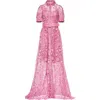 Vasiliki Ayah Collared Lace Gown In Pink