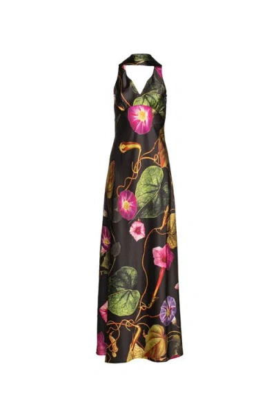 Vasiliki Catalina Silky Gown In Rafflesia In Black