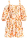 Vasiliki Floral-print Pleated Dress In Orange