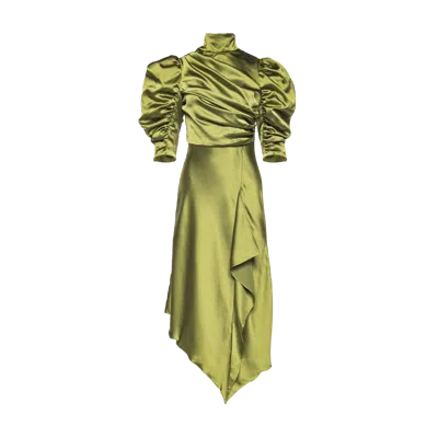 Vasiliki Flavia Satin Draped Dress Midi Pistachio In Green