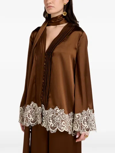 Vasiliki Haneen Lace Pleated Top In Brown