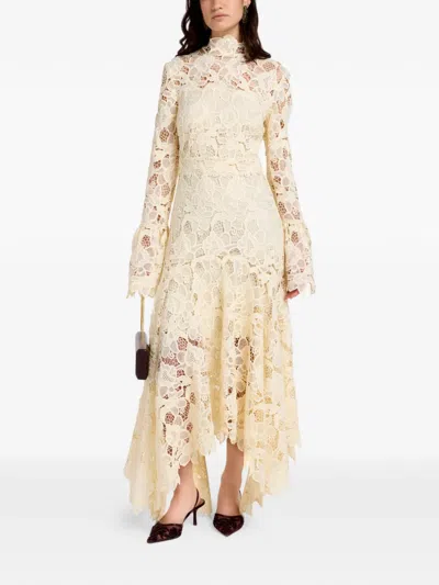 Vasiliki Leila Flared Lace Maxi Dress In Yellow