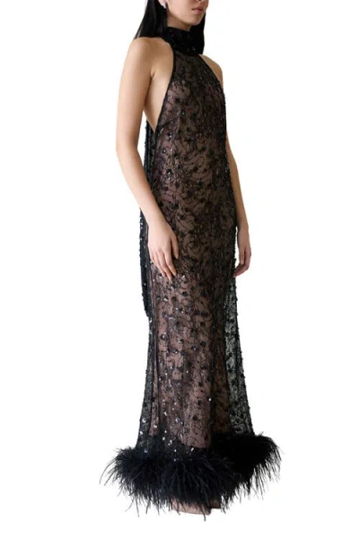 Vasiliki Maliya Shadow Lace Feather Dress In Multi