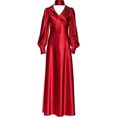 Vasiliki Morgan Silky Bias Cut Dress In Red