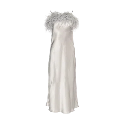 Vasiliki Roma Silk Feather Dress Mist In Grey