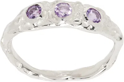 Vasiliki Silver Mono Mycena Ring In Silver/amethysts