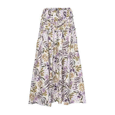 Vasiliki Isabella Ruched Skirt Gouache Floral In White