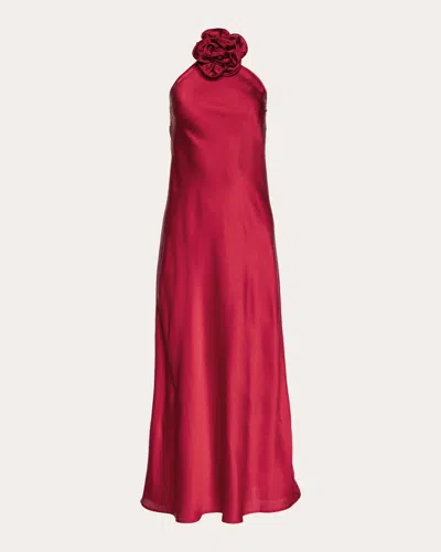 Vasiliki Women's Belle Crystal Corsage Satin Midi Slip Dress In Red