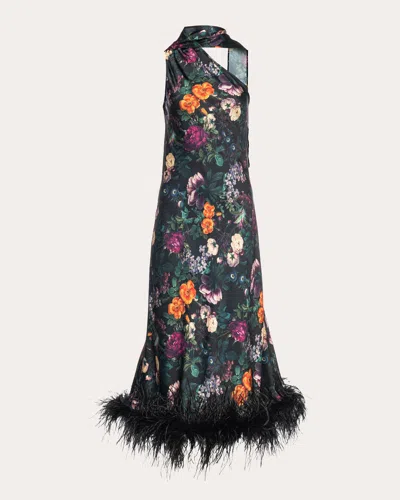 Vasiliki Women's Liya Feather-trimmed Printed Satin Midi Dress In Multi
