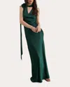 Vasiliki Women's Luna Embellished Scarf-detail Silk Gown In Green
