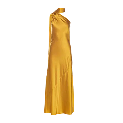 Vasiliki Amal Silk Slip Dress With Floral Corsage In Yellow