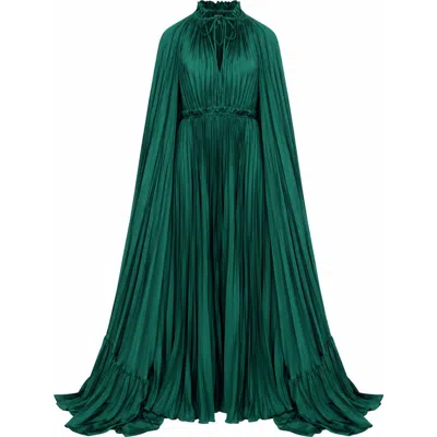 Vasiliki Zaria Plisse Cape Gown Emerald In Green