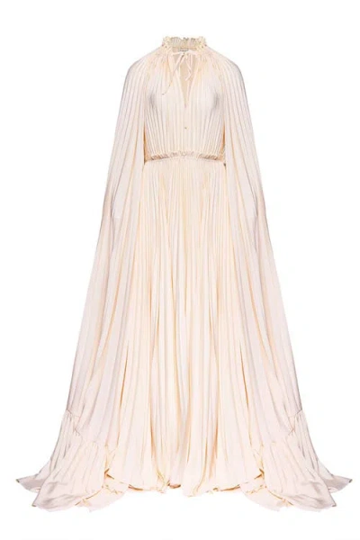 Vasiliki Zaria Plisse Cape Gown Peach Dust In Pink