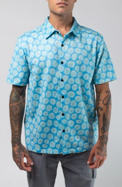 Vast Aqua Terra Mid Century Modern Tech Short Sleeve Performance Button-up Shirt In Blue