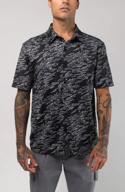 Vast Aqua Terra Midnight Camo Tech Short Sleeve Performance Button-up Shirt In Black