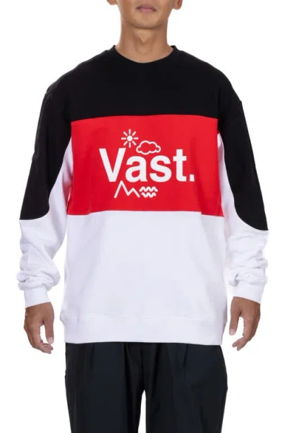 Vast Colorblock Lifestyle Crewneck Logo Graphic Sweatshirt In Red Multi