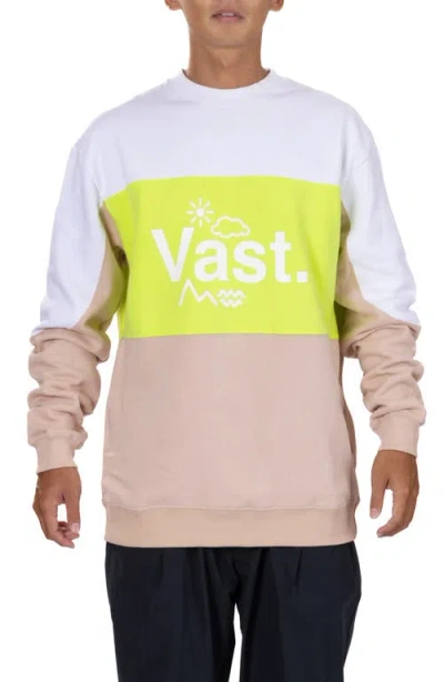Vast Colorblock Lifestyle Crewneck Logo Graphic Sweatshirt In Safety Yellow Multi