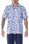 Vast Hibiscus Print Floral Short Sleeve Performance Button-up Shirt In White