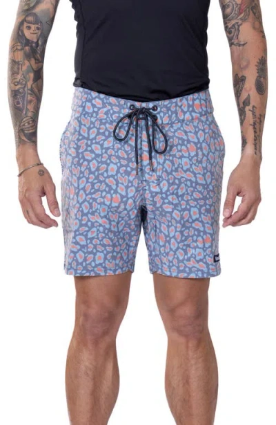 Vast Leopard Print Stretch Board Shorts In Aqua Leopard