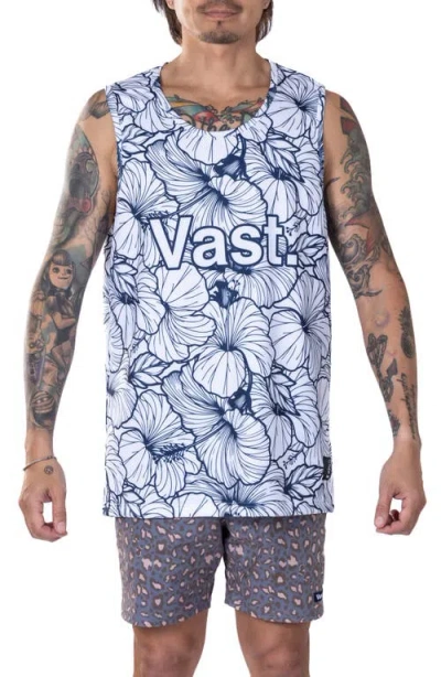 Vast Local Leaves Aqua Terra Performance Tank In Navy