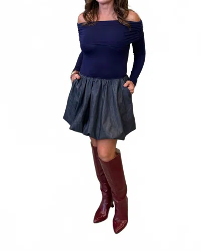 Vava Anais Off Shoulder Bubble Dress In Denim In Multi