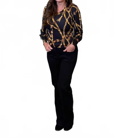 Vava Annika Puff Sleeve Top In Gold Black Chain Print In Multi