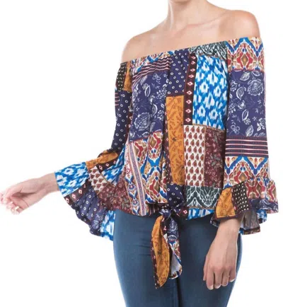 Vava Bohemian Off The Shoulder Top In Blue In Multi