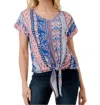 Vava Camile Front Tie Top In Blue Ethnic In Brown