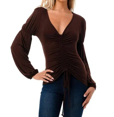 Vava Claire Center Draw Shirring Top In Chocolate In Gold