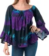 Vava Cordelia Off Shoulder Top In Purple/green Tie Dye In Purple