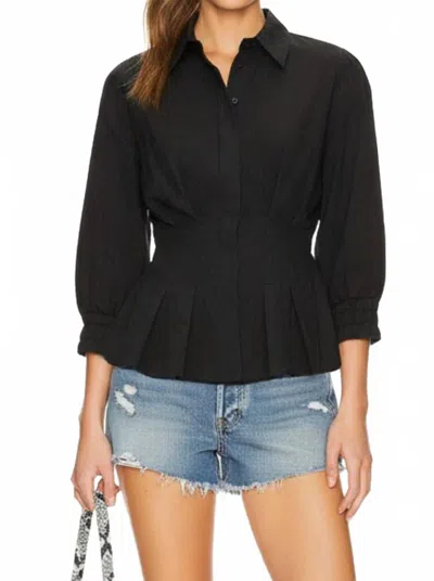 Vava Dart Detail Quarter Sleeve Button Down Blouse In Black