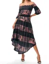 Vava Frances Off Shoulder Dress In Black Rust Tye Dye In Multi